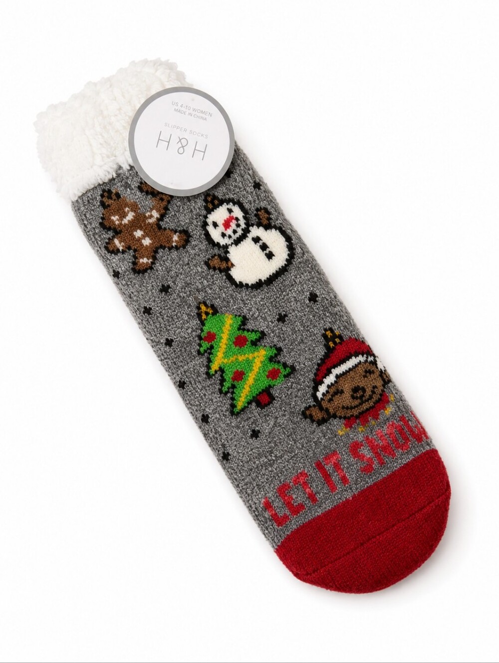 NWT H&H Holiday Slipper Socks Women’s 4–10 Grip Reindeer Snowman
